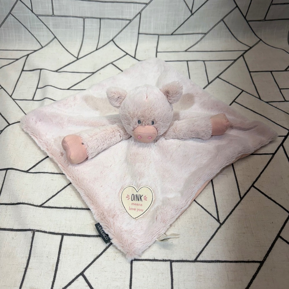 Demdaco Pig Security Blanket 13" Pink Oink Means Love You Plush Lovey Faux Fur